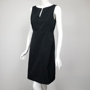 Theory Black Sateen Cotton Split Neck Dress